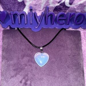 Iridescent Polished Stone Crystal Heart Pendant with Faux Leather Necklace
